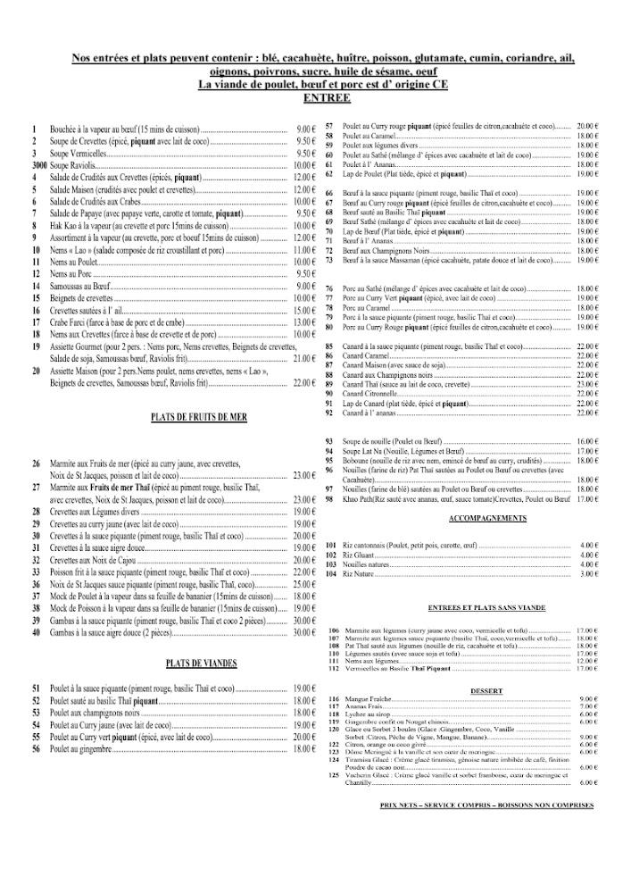 Chan Chira - La table thaïlandaise - Menu Image 1